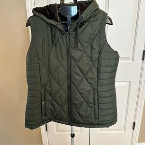 Women's Quilted Green Hooded Vest